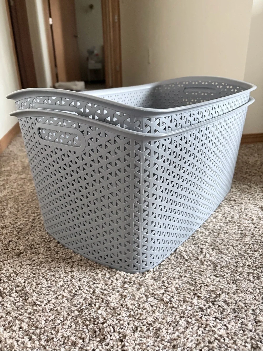Gray Woven Plastic Storage Basket